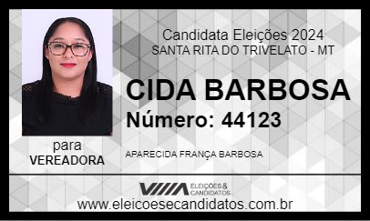 Candidato CIDA BARBOSA 2024 - SANTA RITA DO TRIVELATO - Eleições