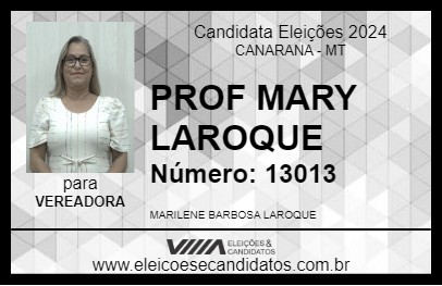 Candidato PROF MARY LAROQUE 2024 - CANARANA - Eleições