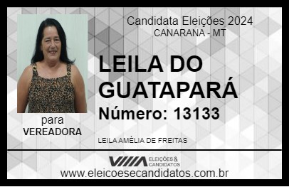 Candidato LEILA DO GUATAPARÁ 2024 - CANARANA - Eleições