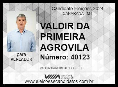 Candidato VALDIR DA PRIMEIRA AGROVILA 2024 - CANARANA - Eleições