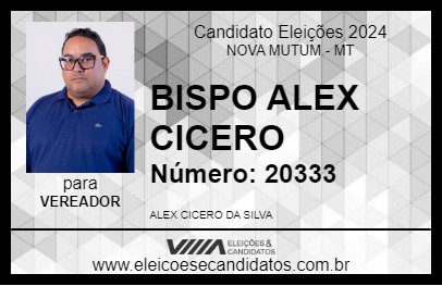 Candidato BISPO ALEX CICERO 2024 - NOVA MUTUM - Eleições