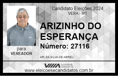 Candidato ARIZINHO DO ESPERANÇA 2024 - VERA - Eleições