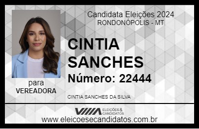 Candidato CINTIA SANCHES 2024 - RONDONÓPOLIS - Eleições