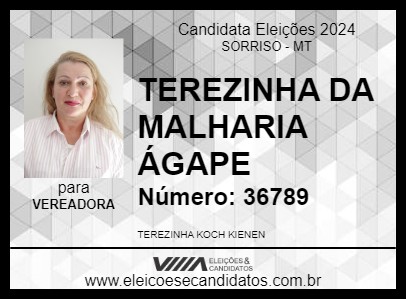 Candidato TEREZINHA DA MALHARIA ÁGAPE 2024 - SORRISO - Eleições