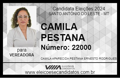 Candidato CAMILA PESTANA  2024 - SANTO ANTÔNIO DO LESTE - Eleições