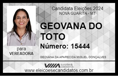 Candidato GEOVANA DO TOTO 2024 - NOVA GUARITA - Eleições