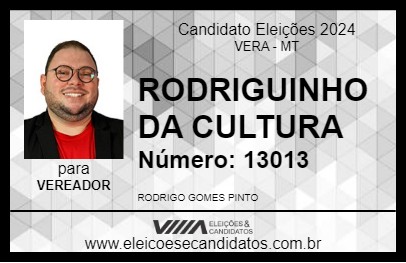 Candidato RODRIGUINHO DA CULTURA 2024 - VERA - Eleições