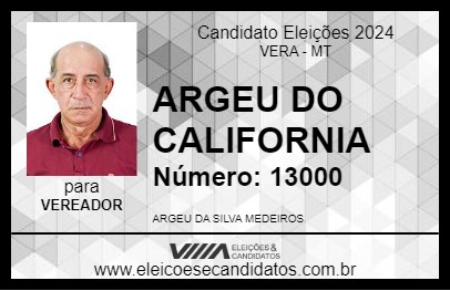 Candidato ARGEU DO CALIFORNIA 2024 - VERA - Eleições