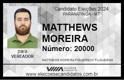 Candidato MATTHEWS MOREIRA 2024 - PARANATINGA - Eleições