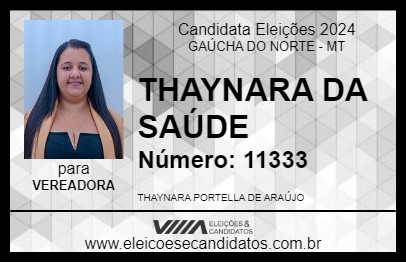 Candidato THAYNARA DA SAÚDE 2024 - GAÚCHA DO NORTE - Eleições