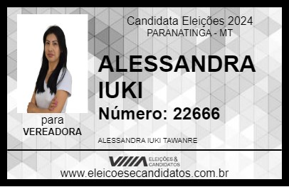 Candidato ALESSANDRA IUKI 2024 - PARANATINGA - Eleições