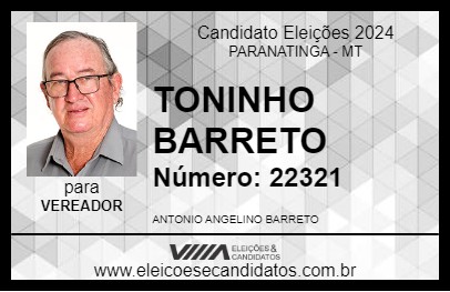 Candidato TONINHO BARRETO 2024 - PARANATINGA - Eleições