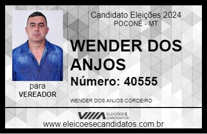 Candidato WENDER DOS ANJOS 2024 - POCONÉ - Eleições