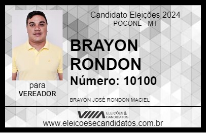 Candidato BRAYON RONDON 2024 - POCONÉ - Eleições