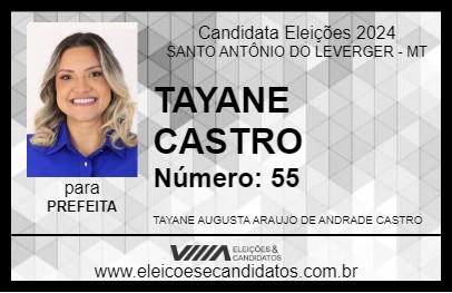 Candidato TAYANE CASTRO 2024 - SANTO ANTÔNIO DO LEVERGER - Eleições