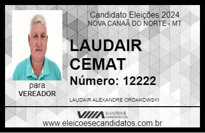 Candidato LAUDAIR CEMAT 2024 - NOVA CANAÃ DO NORTE - Eleições