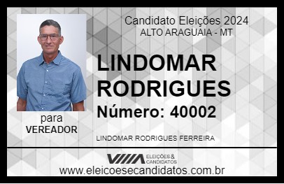 Candidato LINDOMAR RODRIGUES 2024 - ALTO ARAGUAIA - Eleições