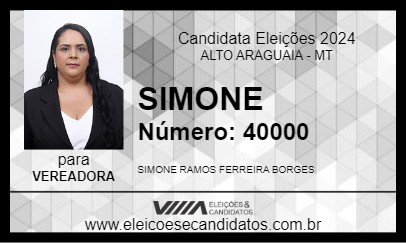 Candidato SIMONE 2024 - ALTO ARAGUAIA - Eleições