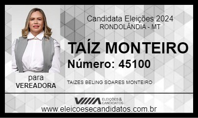 Candidato TAÍZ MONTEIRO 2024 - RONDOLÂNDIA - Eleições