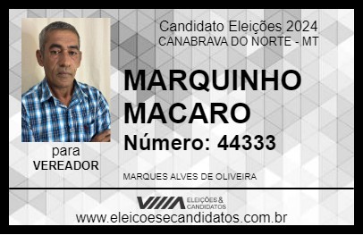 Candidato MARQUINHO MACARO 2024 - CANABRAVA DO NORTE - Eleições