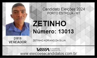 Candidato ZETINHO 2024 - PORTO ESTRELA - Eleições