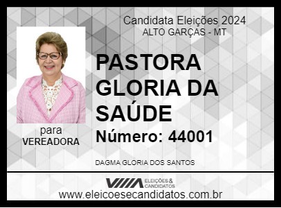 Candidato PASTORA GLORIA DA SAÚDE 2024 - ALTO GARÇAS - Eleições