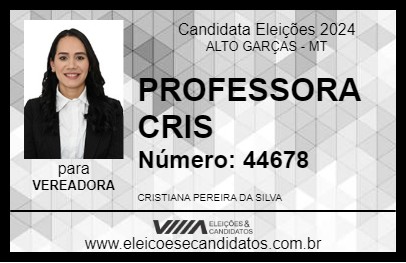 Candidato PROFESSORA CRIS 2024 - ALTO GARÇAS - Eleições