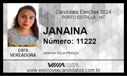 Candidato JANAINA 2024 - PORTO ESTRELA - Eleições