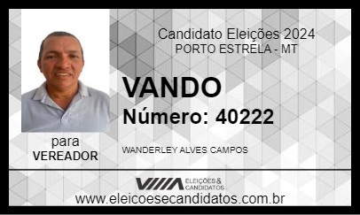 Candidato VANDO 2024 - PORTO ESTRELA - Eleições