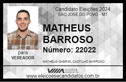 Candidato MATHEUS BARROSO 2024 - SÃO JOSÉ DO POVO - Eleições