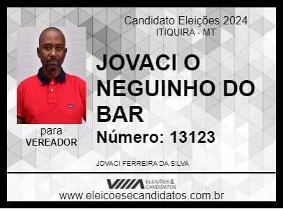 Candidato JOVACI O NEGUINHO DO BAR 2024 - ITIQUIRA - Eleições