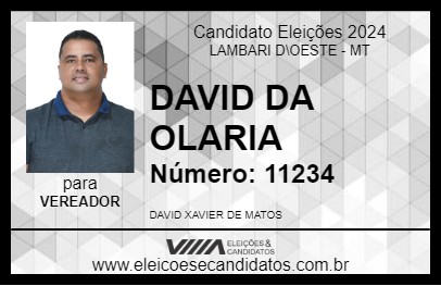 Candidato DAVID DA OLARIA 2024 - LAMBARI D\OESTE - Eleições