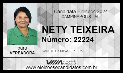 Candidato NETY TEIXEIRA 2024 - CAMPINÁPOLIS - Eleições