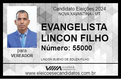 Candidato EVANGELISTA LINCON FILHO 2024 - NOVA XAVANTINA - Eleições