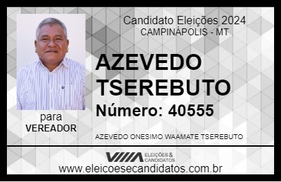 Candidato AZEVEDO TSEREBUTO 2024 - CAMPINÁPOLIS - Eleições