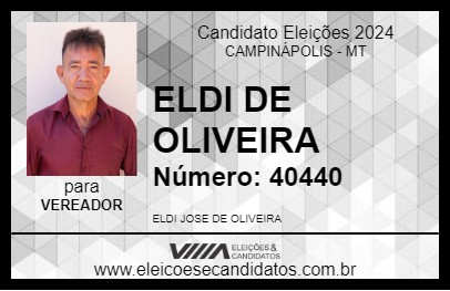 Candidato ELDI DE OLIVEIRA 2024 - CAMPINÁPOLIS - Eleições