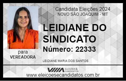 Candidato LEIDIANE DO SINDICATO 2024 - NOVO SÃO JOAQUIM - Eleições