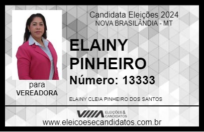 Candidato ELAINY PINHEIRO 2024 - NOVA BRASILÂNDIA - Eleições