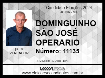 Candidato DOMINGUINHO SÃO JOSÉ OPERARIO 2024 - JUÍNA - Eleições