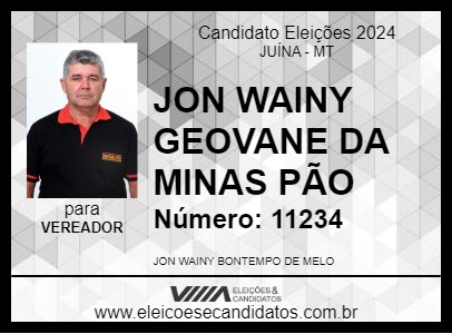 Candidato JON WAINY GEOVANE DA MINAS PÃO 2024 - JUÍNA - Eleições