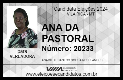 Candidato ANA DA PASTORAL 2024 - VILA RICA - Eleições