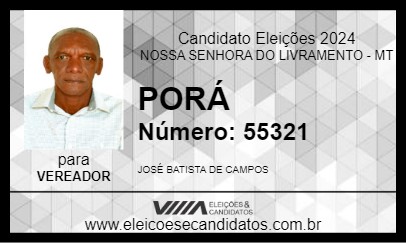 Candidato PORÁ 2024 - NOSSA SENHORA DO LIVRAMENTO - Eleições