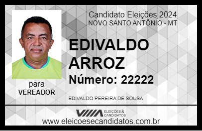 Candidato EDIVALDO ARROZ 2024 - NOVO SANTO ANTÔNIO - Eleições