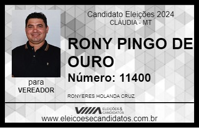 Candidato RONY PINGO DE OURO 2024 - CLÁUDIA - Eleições