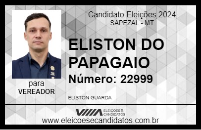 Candidato ELISTON DO PAPAGAIO 2024 - SAPEZAL - Eleições