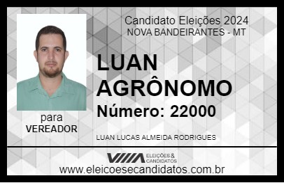 Candidato LUAN AGRÔNOMO 2024 - NOVA BANDEIRANTES - Eleições