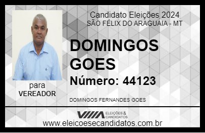 Candidato DOMINGOS GOES 2024 - SÃO FÉLIX DO ARAGUAIA - Eleições