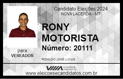 Candidato RONY MOTORISTA 2024 - NOVA LACERDA - Eleições