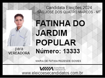 Candidato FATINHA DO JARDIM POPULAR 2024 - SÃO JOSÉ DOS QUATRO MARCOS - Eleições