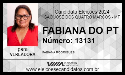 Candidato FABIANA DO PT 2024 - SÃO JOSÉ DOS QUATRO MARCOS - Eleições